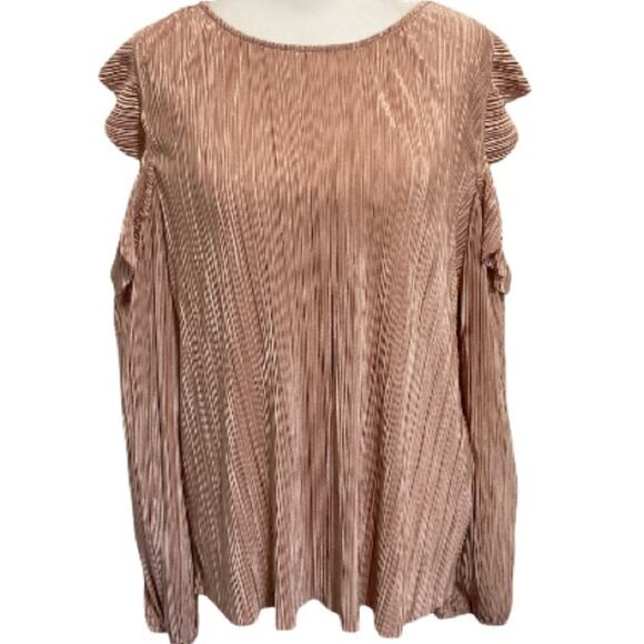 nwt BB Dakota I'm A Professional Plissé Blouse Mauve Rose Ruffle size L - Picture 9 of 9